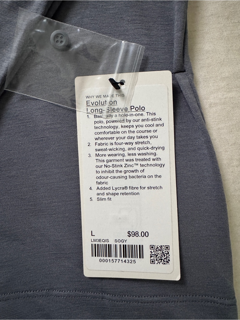 Lululemon Men's Evolution Long Sleeve Polo Shirt - Gray - Picture 3 of 3